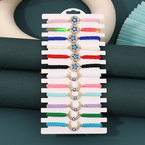 12 Pieces Braided Rope Zinc Alloy Multicolour Simple Pentagram Moon Handmade Adjustable Fashion Bracelet Set