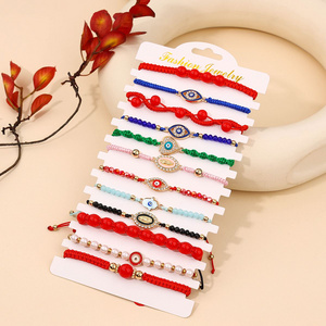 12 Pieces Braided Rope Zinc Alloy Multi-colour Heart Eyes Handmade Adjustable Simple Fashion Bracelet Set