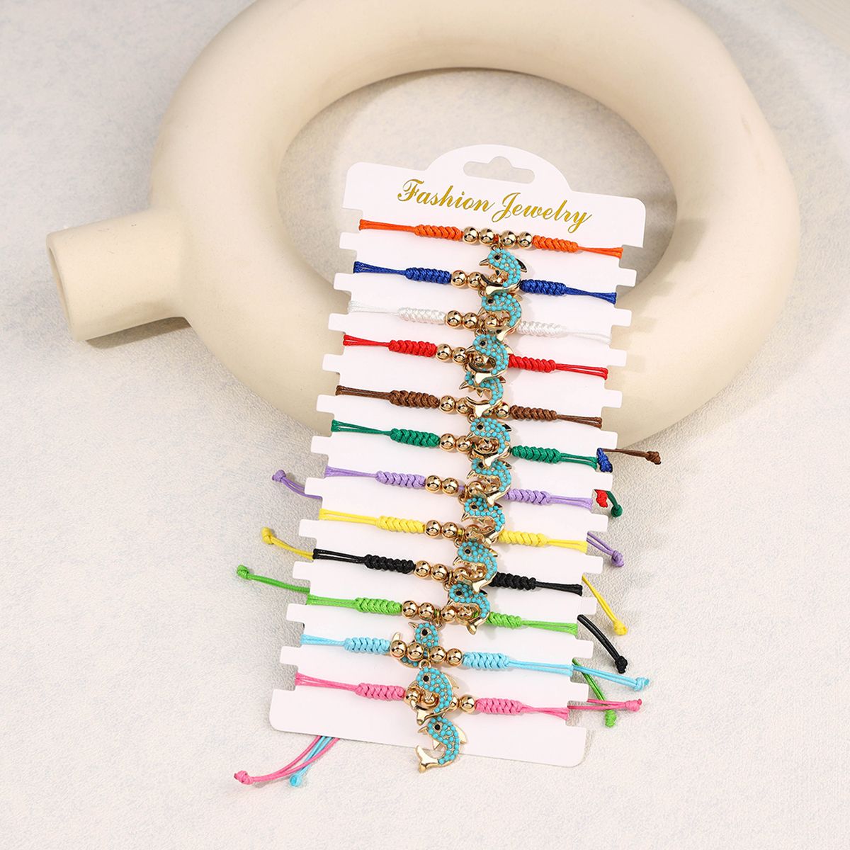 12 Pieces Braided Rope Zinc Alloy Multi Colour Dolphin Handmade Adjustable Simple Fashion Bracelet Set