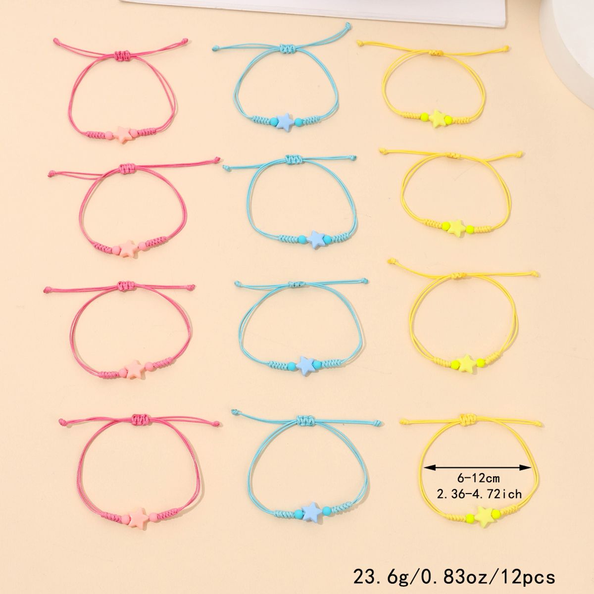 12 Pieces Braided Rope Multicolour Pentagram Handmade Adjustable Simple Fashion Bracelet Set