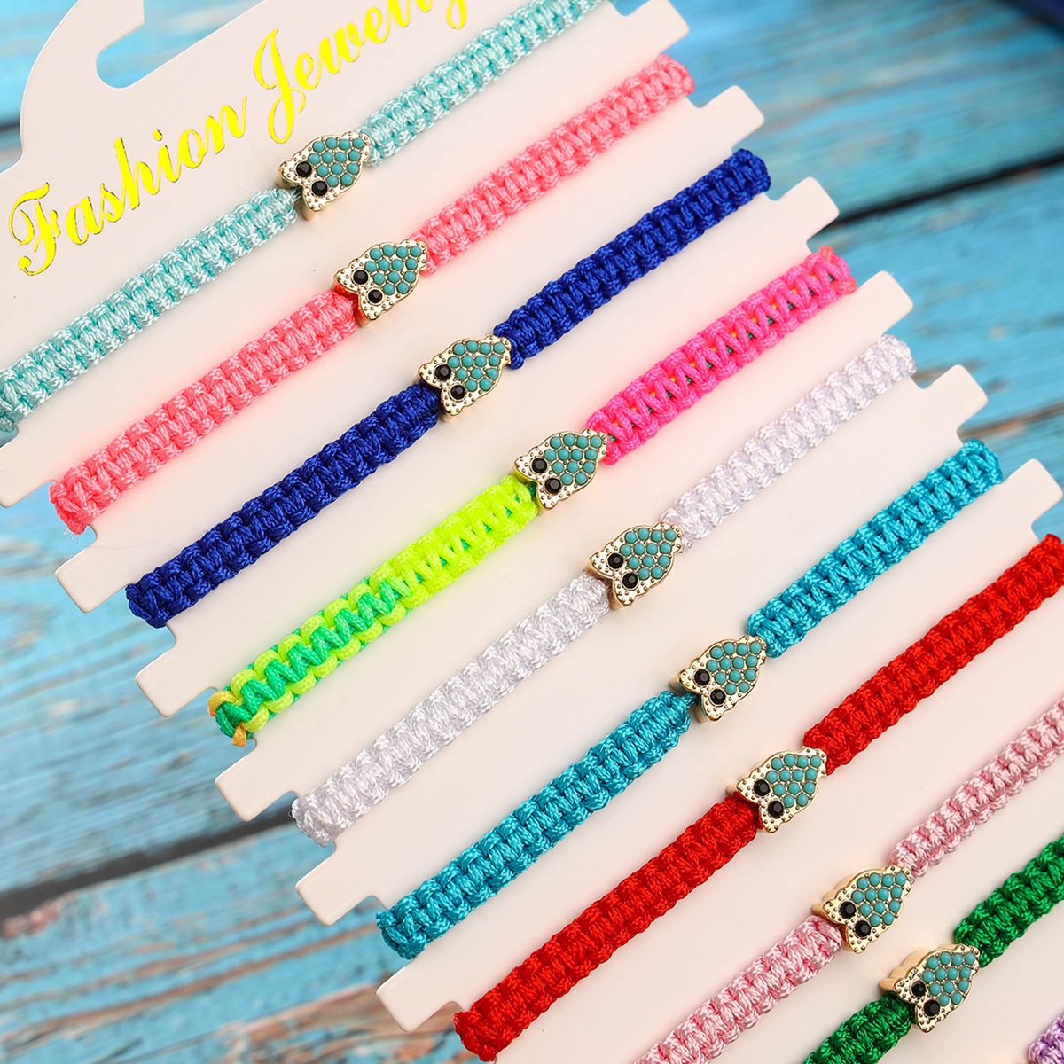 12 Pieces Braided Rope Zinc Alloy Multicolour Owl Handmade Adjustable Simple Fashion Bracelet Set