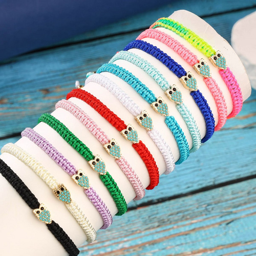 12 Pieces Braided Rope Zinc Alloy Multicolour Owl Handmade Adjustable Simple Fashion Bracelet Set