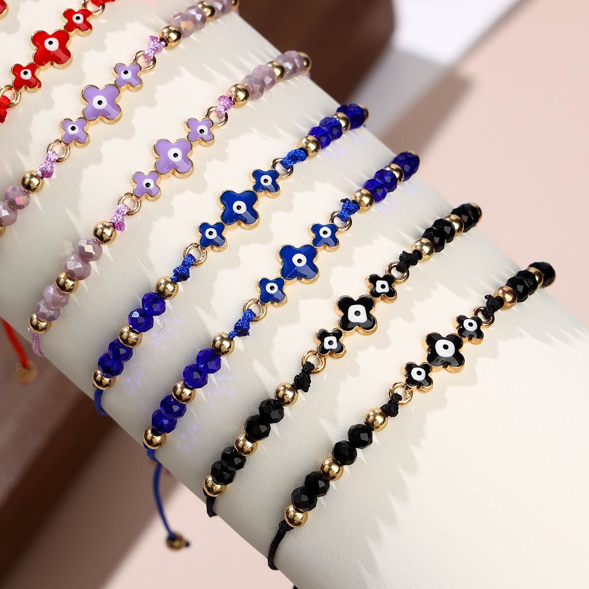 12 pieces woven rope zinc alloy multi-color cross eye hand woven adjustable fashion bracelet set