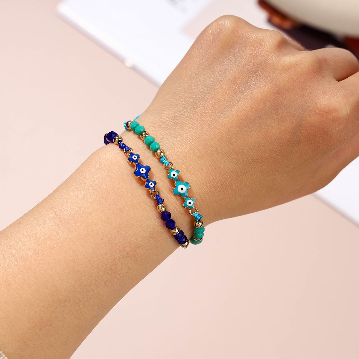 12 pieces woven rope zinc alloy multi-color cross eye hand woven adjustable fashion bracelet set