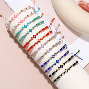 12 pieces woven rope zinc alloy multi-color cross eye hand woven adjustable fashion bracelet set