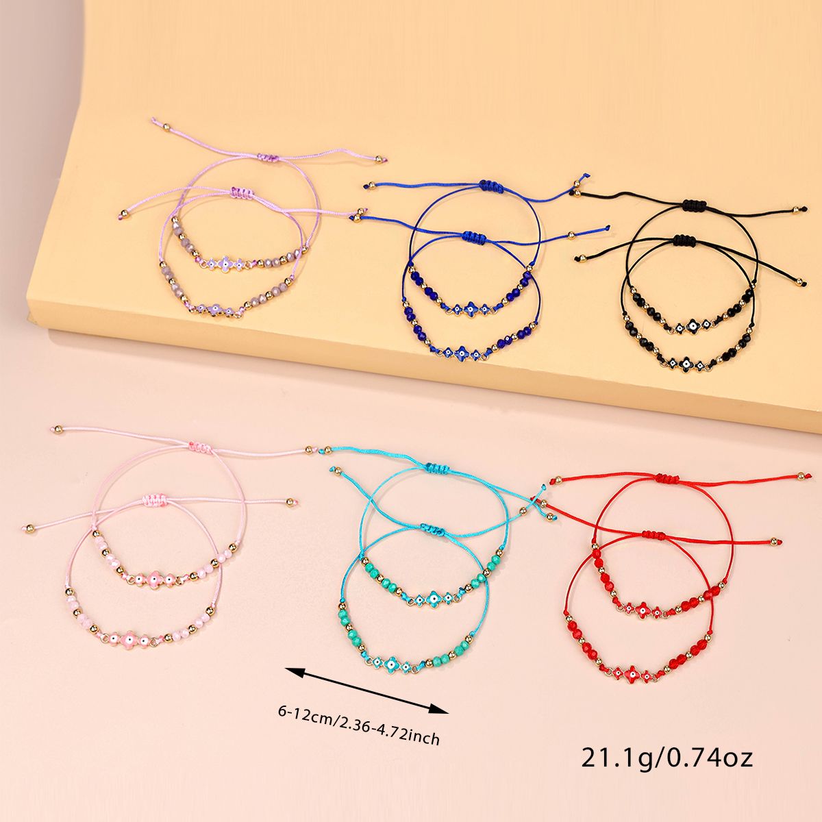 12 pieces woven rope zinc alloy multi-color cross eye hand woven adjustable fashion bracelet set