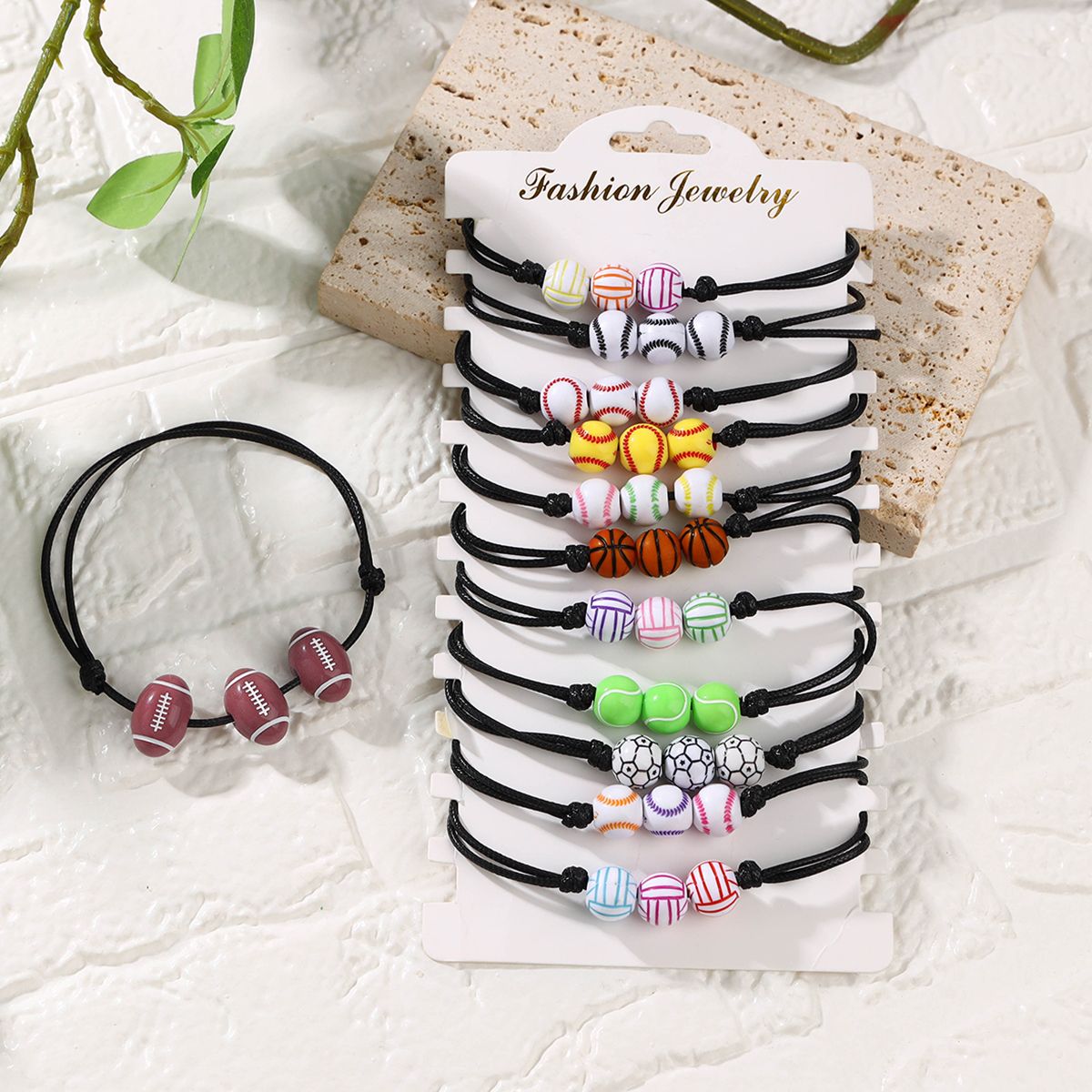 12 pieces braided rope ball series black three ball hand woven adjustable simple and fashionable bracelet set