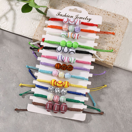 12 pieces woven rope spherical series multi-color three ball hand woven adjustable fashionable bracelet set