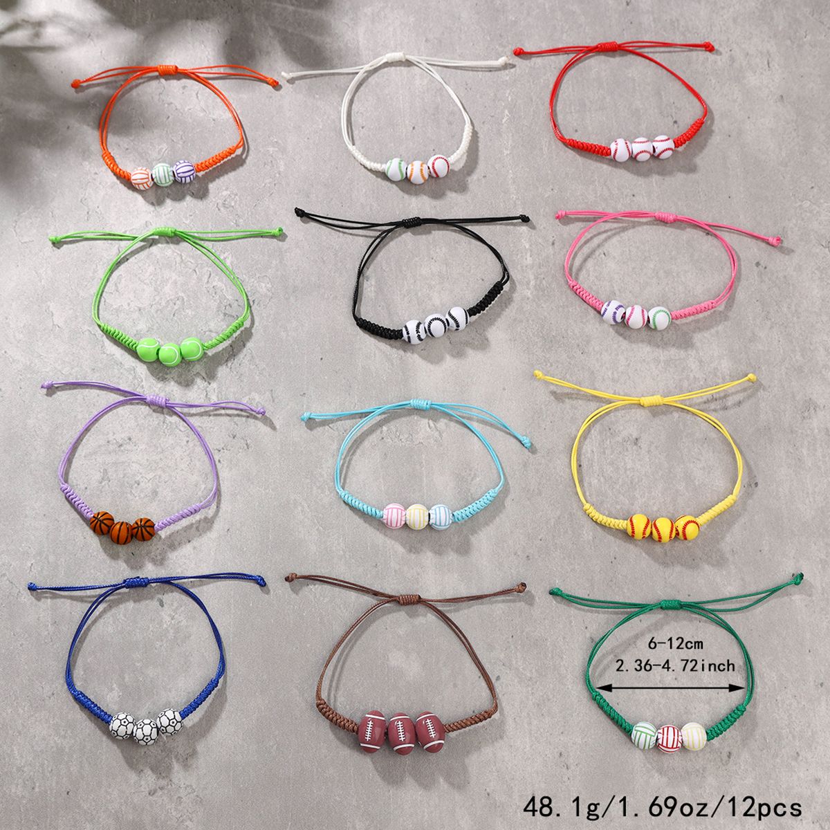 12 pieces woven rope spherical series multi-color three ball hand woven adjustable fashionable bracelet set