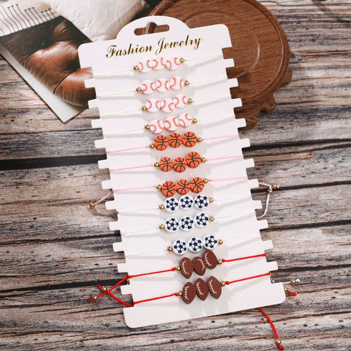 12 pieces woven rope soft pottery multi-color three ball hand woven adjustable simple and fashionable bracelet set