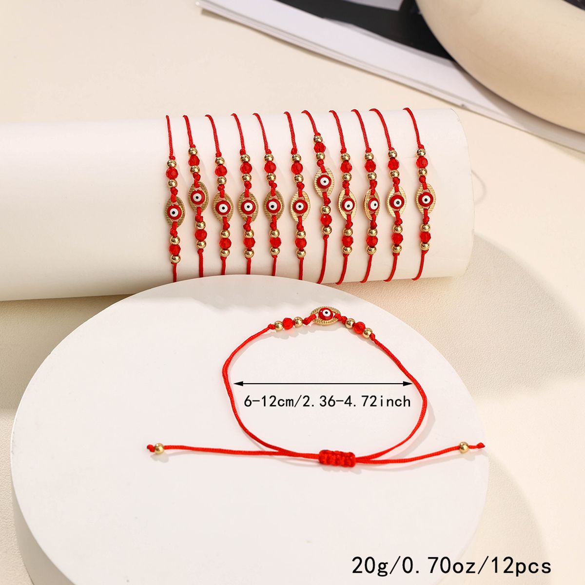 12 Pieces Braided Rope Zinc Alloy Red Eyes Handmade Adjustable Simple Fashion Bracelet Set