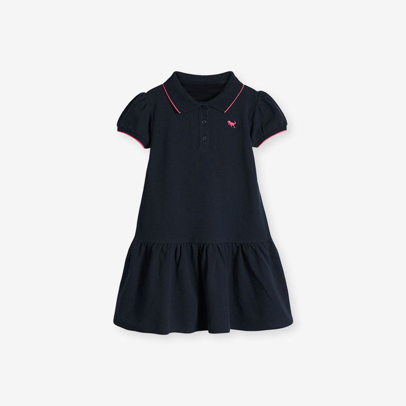 Summer Girls' Short-Sleeve Polo Dress T-Shirt Dress with Embroidered Logo, Casual Cute Sporty Dress