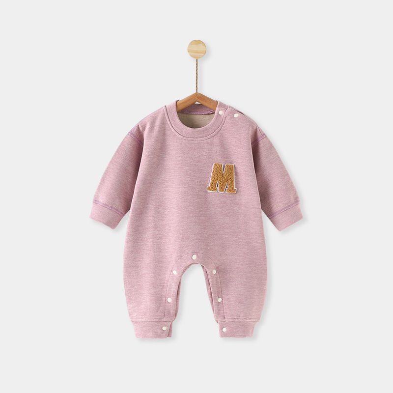 Autumn and Winter Infant Long-Sleeve Jumpsuit, Thick Warm Embroidered Letter Baby Romper