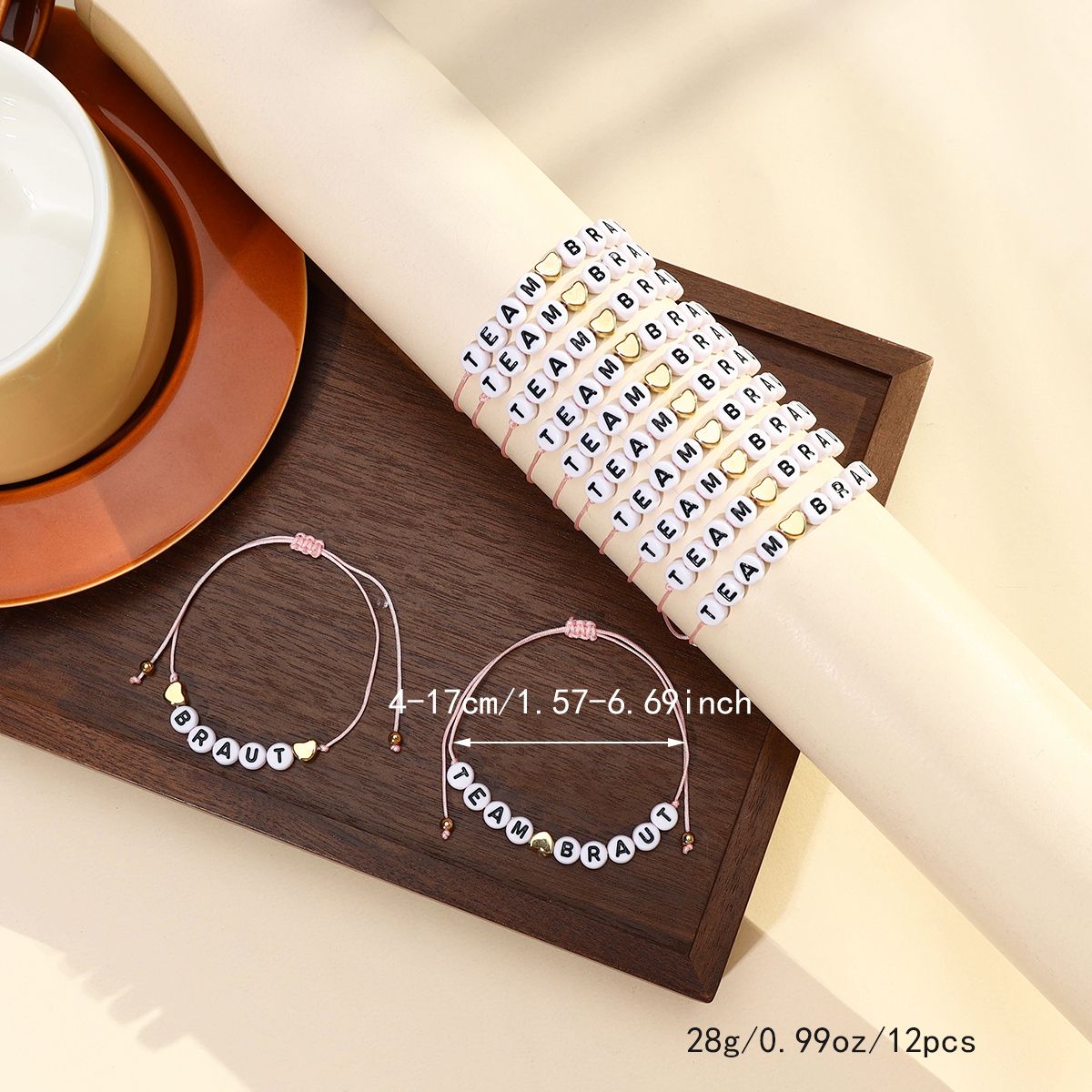 12 Pieces Braided Rope Zinc Alloy Heart Alphabet Handmade Adjustable Simple Fashion Bracelet Set