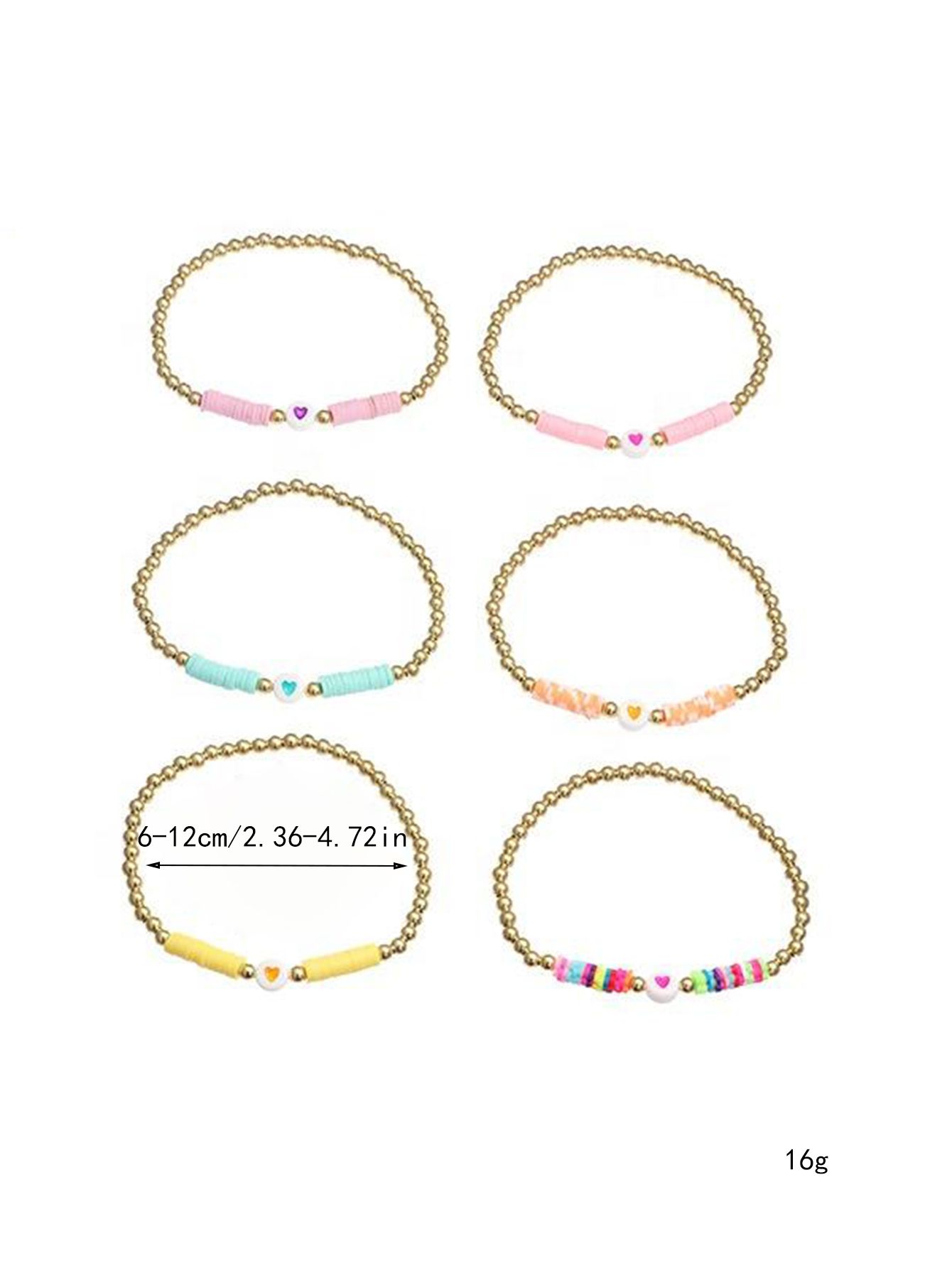 6 pieces Valentine's Day soft ceramic zinc alloy heart handmade beads elastic adjustable fashion simple bracelet set