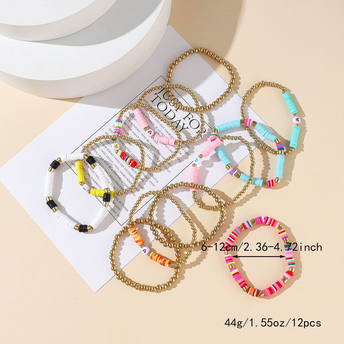 12 pieces Valentine's Day soft ceramic zinc alloy heart handmade beads elastic adjustable fashion simple bracelet set