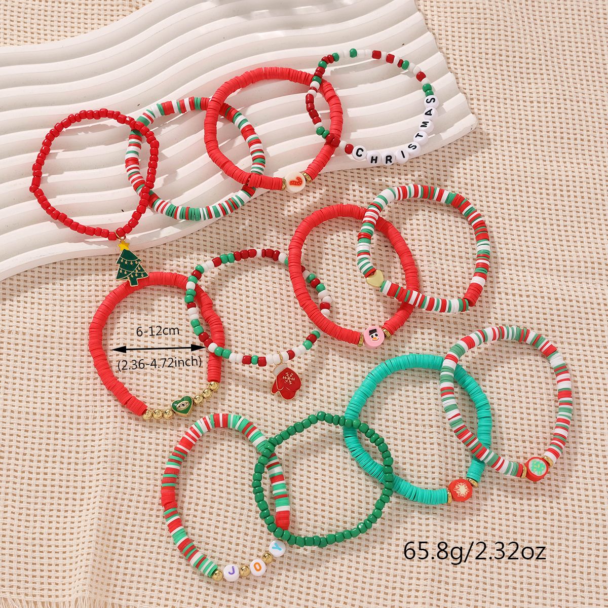 14 Pieces Christmas Soft Ceramic Zinc Alloy Gloves Christmas Tree Handmade Beaded Elastic Adjustable Fashion Bracelet Set