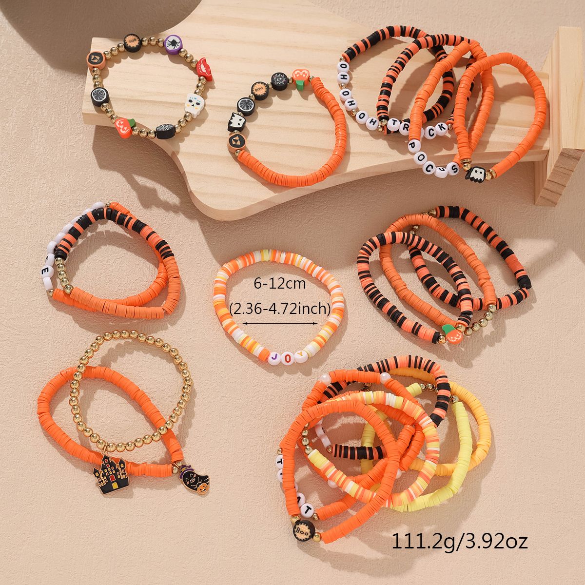 21 Pieces Halloween Soft Ceramic Zinc Alloy Castle Ghost Handmade Beaded Elastic Adjustable Fashion Bracelet Set