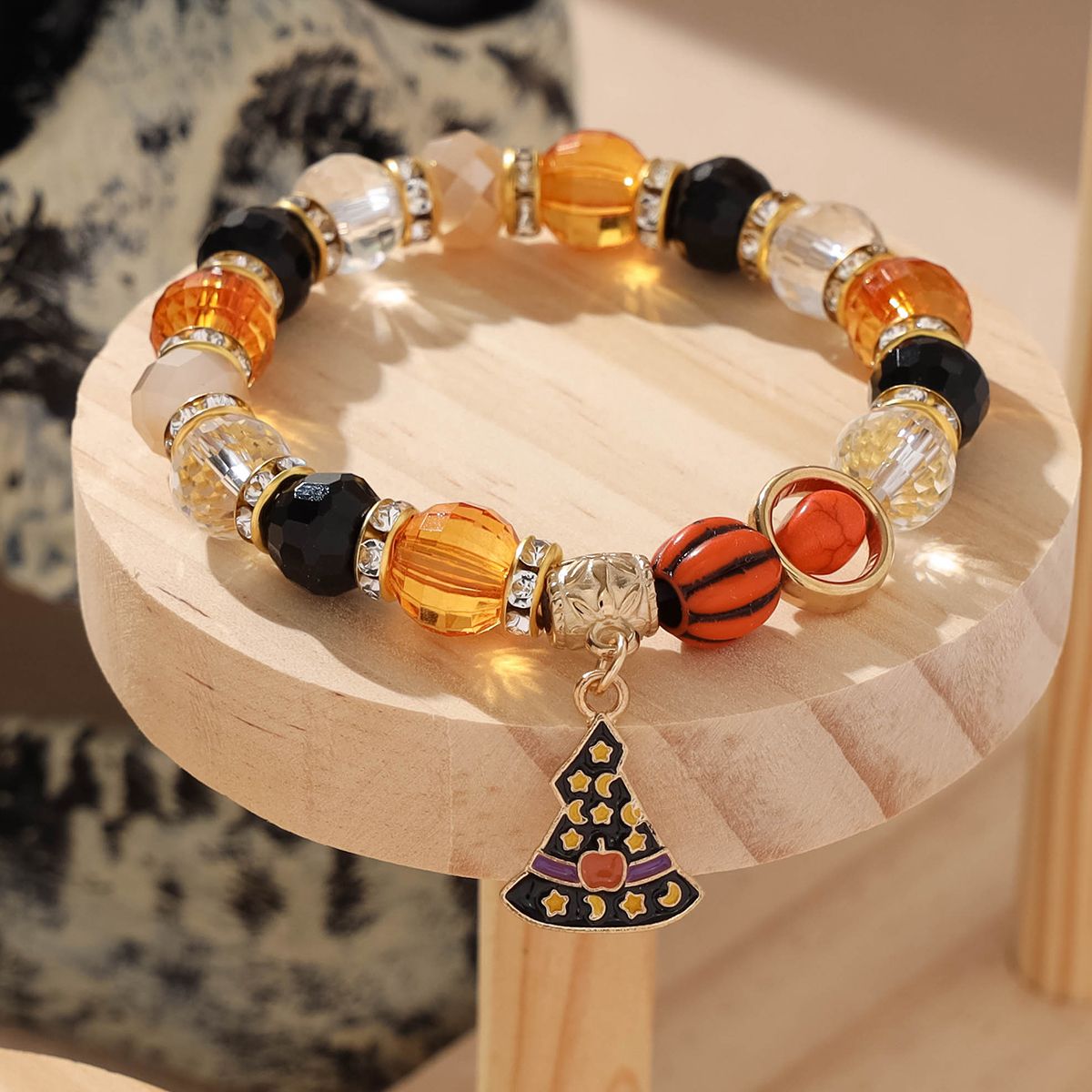 12 Pieces Halloween Soft Ceramic Zinc Alloy Bat Pumpkin Handmade Beaded Elastic Adjustable Fashion Bracelet Set