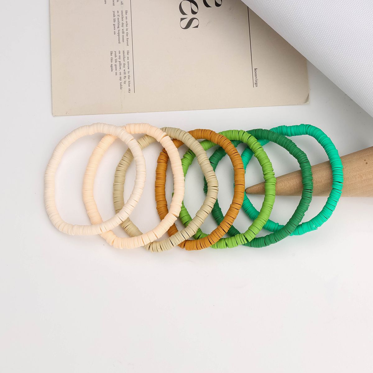 7 Pieces Soft Ceramic Solid Multicolour Handmade Beaded Elastic Adjustable Fashion Minimalist Bracelet Set