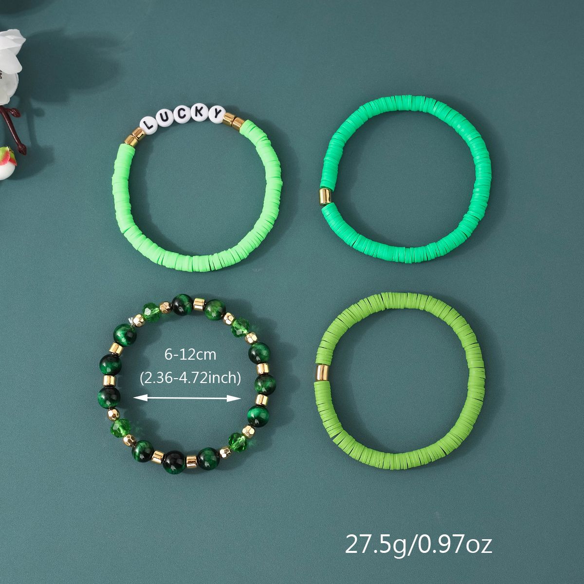 4 Pieces Soft Ceramic Artificial Crystal Alphabet Handmade Beaded Elastic Adjustable Fashion Bracelet Set