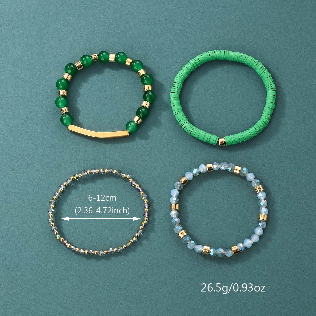 4 pieces soft ceramic zinc alloy artificial crystal solid colour handmade beads elastic adjustable fashion bracelet set