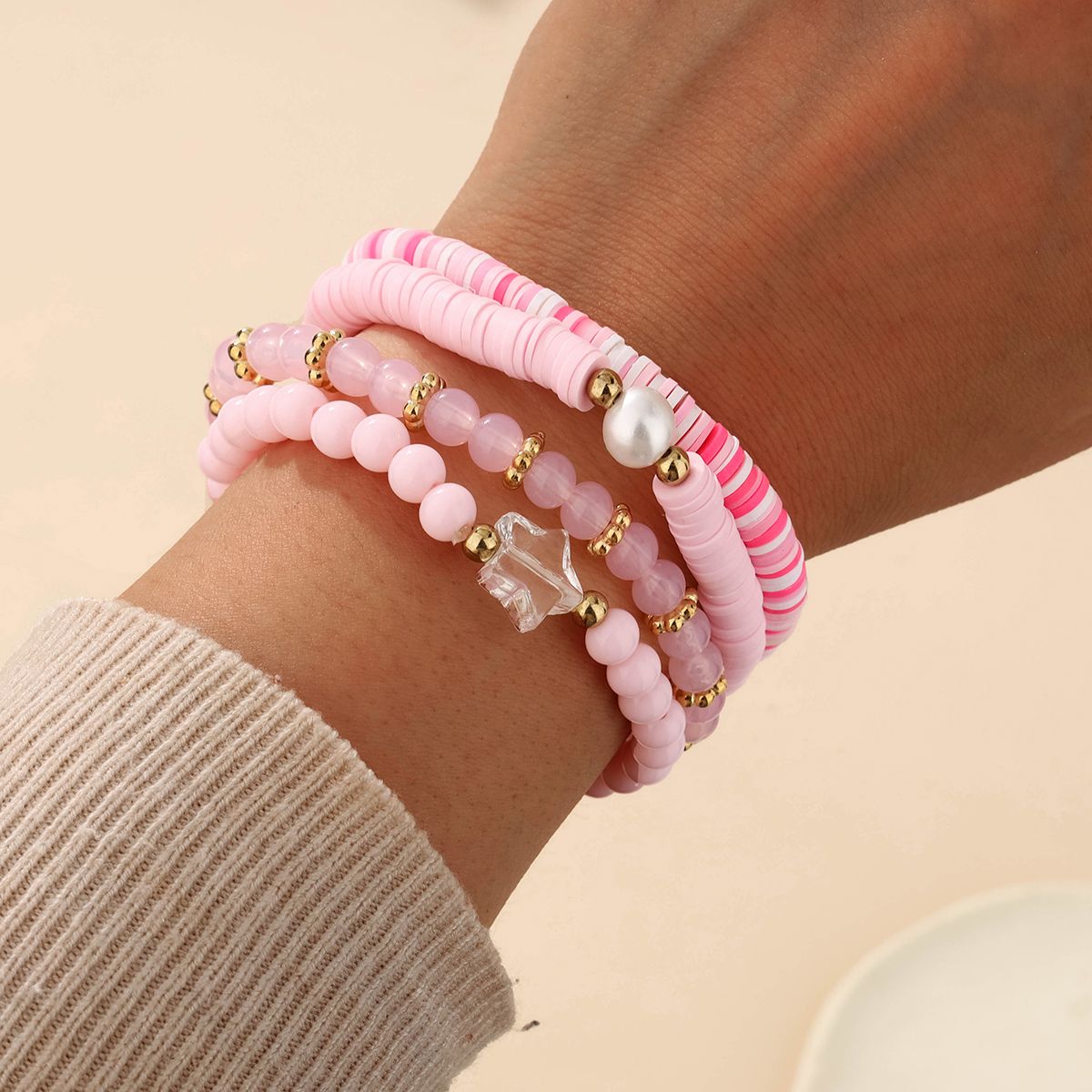 20 Pieces Soft Ceramic Zinc Alloy Stars Handmade Beaded Elastic Adjustable Fashion Bracelet Set