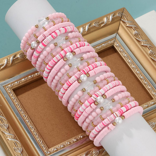 20 Pieces Soft Ceramic Zinc Alloy Stars Handmade Beaded Elastic Adjustable Fashion Bracelet Set