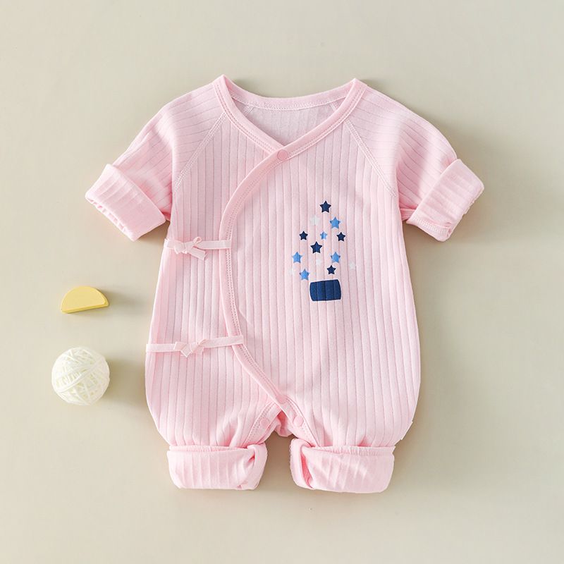 Baby Cotton Kimono Romper, Cartoon Print, Long-Sleeve, Warm Open-Crotch Jumpsuit, Soft and Comfortable