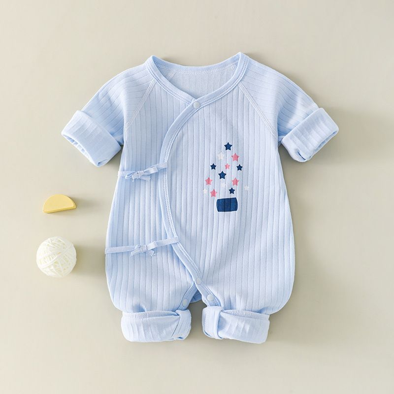 Baby Cotton Kimono Romper, Cartoon Print, Long-Sleeve, Warm Open-Crotch Jumpsuit, Soft and Comfortable