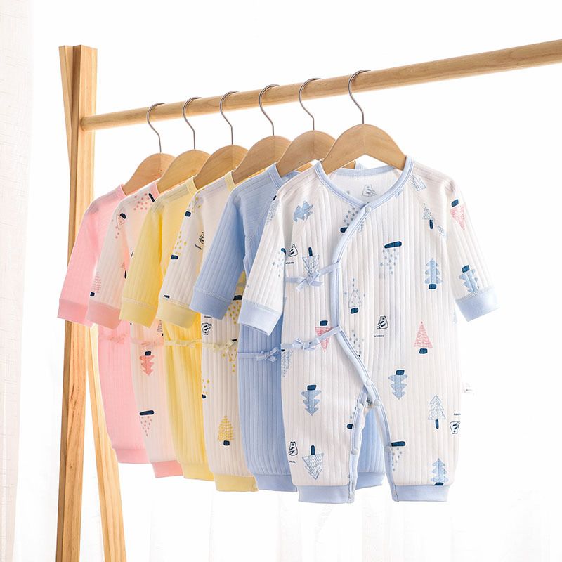 Baby Cotton Kimono Romper, Cartoon Print, Long-Sleeve, Warm Open-Crotch Jumpsuit, Soft and Comfortable