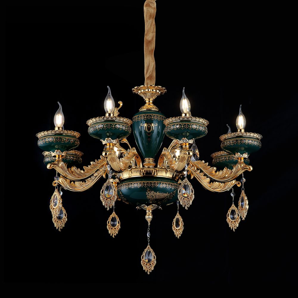 lx4001 Green Glass Light with Gold Arms Chandelier Empire Crystal Chandeliers Pendant Wedding Decoration Fairy Lights