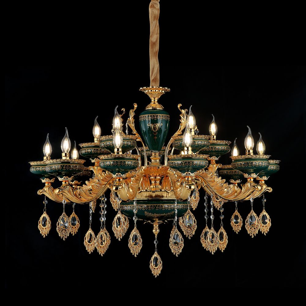 lx4001 Green Glass Light with Gold Arms Chandelier Empire Crystal Chandeliers Pendant Wedding Decoration Fairy Lights