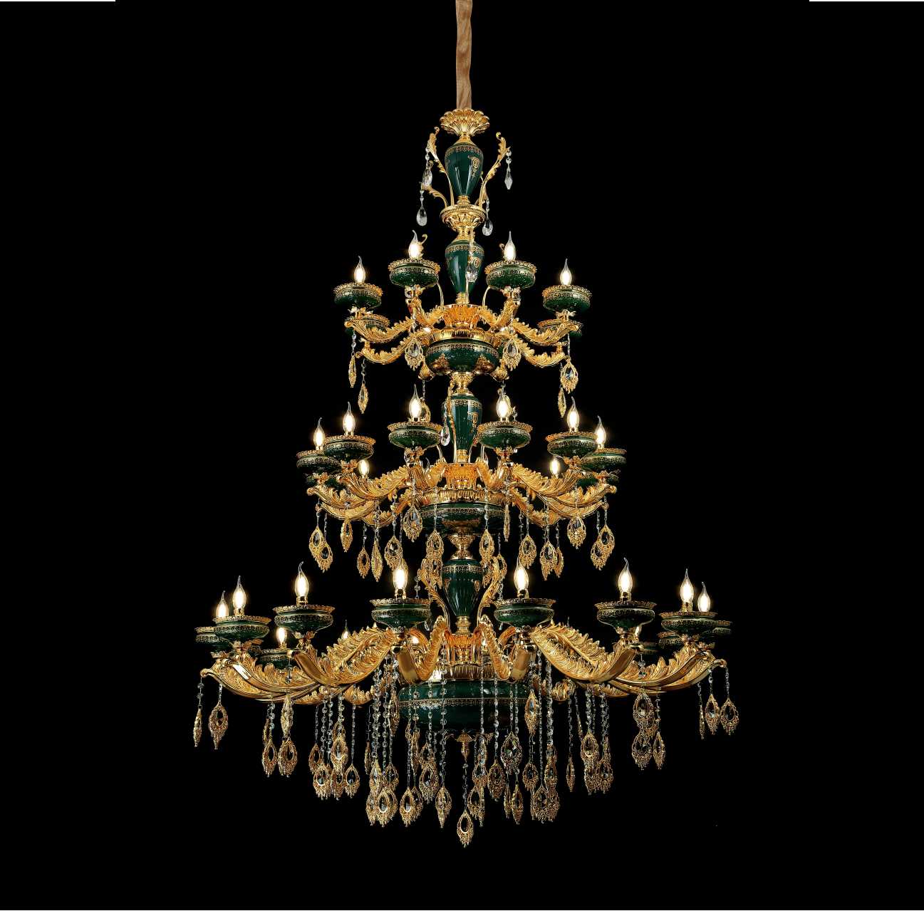 lx4001 Green Glass Light with Gold Arms Chandelier Empire Crystal Chandeliers Pendant Wedding Decoration Fairy Lights