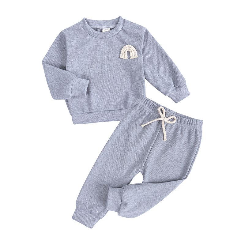 Autumn Winter Baby Outfit - Unisex Knitted Sweatshirt Set, Solid Color Casual Loungewear