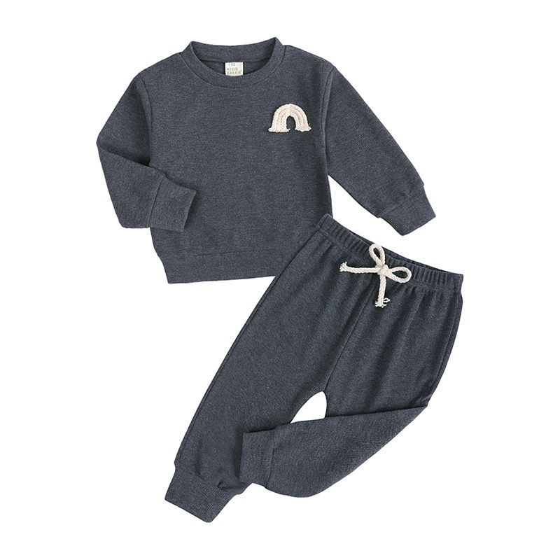 Autumn Winter Baby Outfit - Unisex Knitted Sweatshirt Set, Solid Color Casual Loungewear