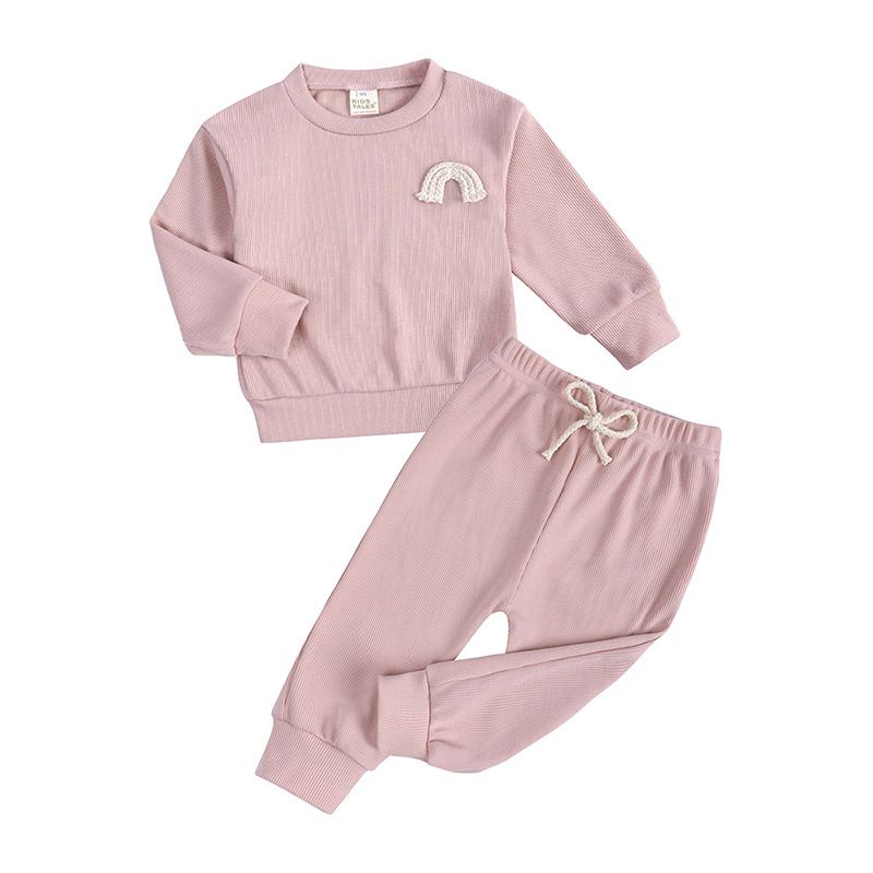 Autumn Winter Baby Outfit - Unisex Knitted Sweatshirt Set, Solid Color Casual Loungewear