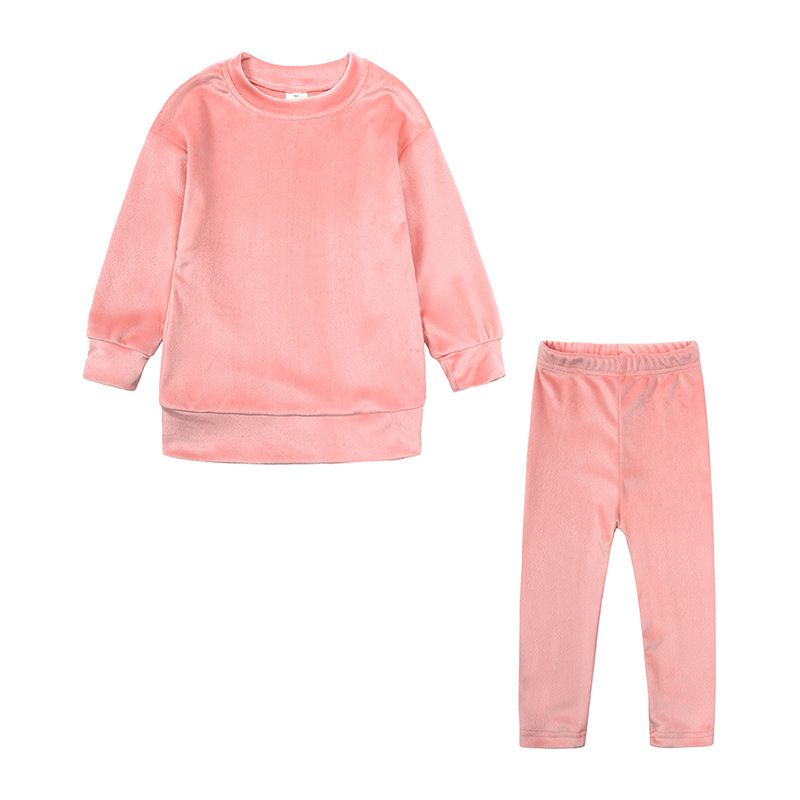 Kids Coral Fleece Loungewear Set - Girls' Warm Long-Sleeve Top & Pants, Two-Piece Outfit