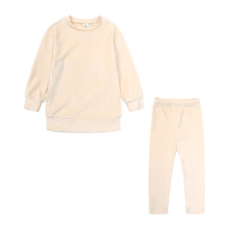 Kids Coral Fleece Loungewear Set - Girls' Warm Long-Sleeve Top & Pants, Two-Piece Outfit