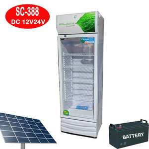 300L Solar showcasse DC 12V24V bavarage cooling refrigerator for Oman for africa DC fridge commercial refrigerator