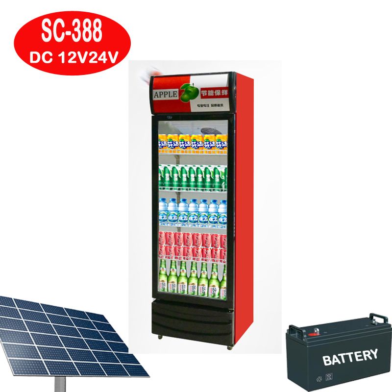 300L Solar showcasse DC 12V24V bavarage cooling refrigerator for Oman for africa DC fridge commercial refrigerator