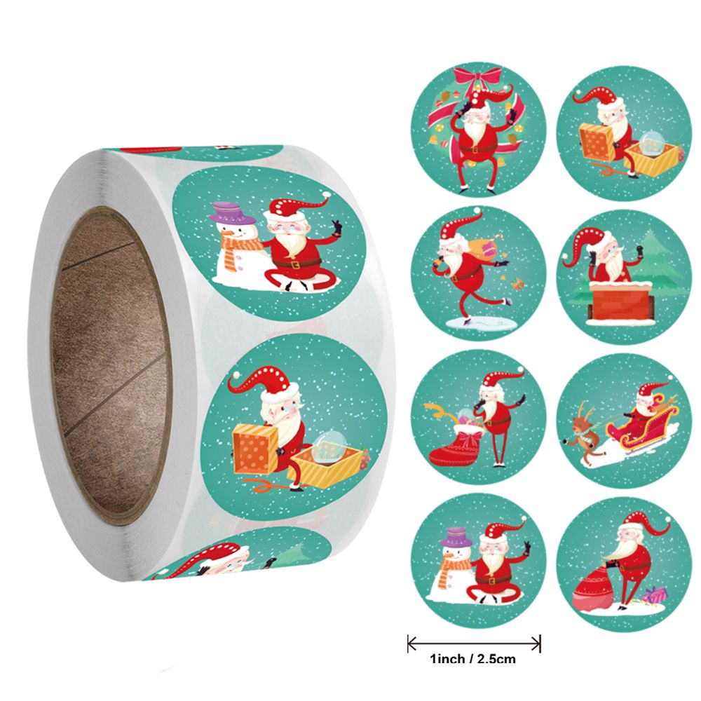 Custom printing vinyl self-adhesive round christmas cartoon gift stickers packaging label