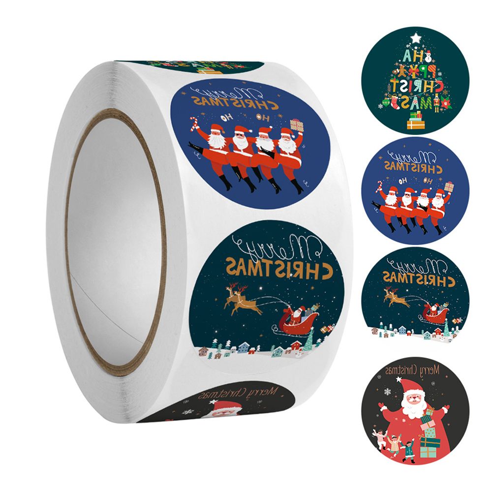 Custom printing vinyl self-adhesive round christmas cartoon gift stickers packaging label