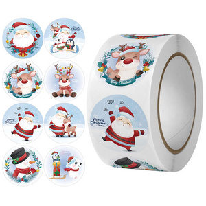 Custom printing vinyl self-adhesive round christmas cartoon gift stickers packaging label