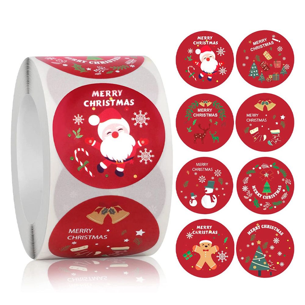 Custom printing vinyl self-adhesive round christmas cartoon gift stickers packaging label