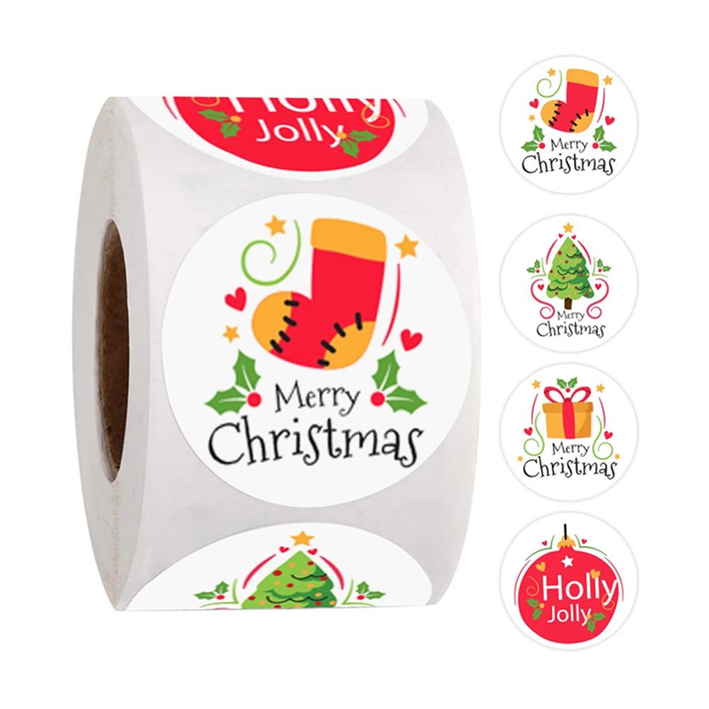 Custom printing vinyl self-adhesive round christmas cartoon gift stickers packaging label