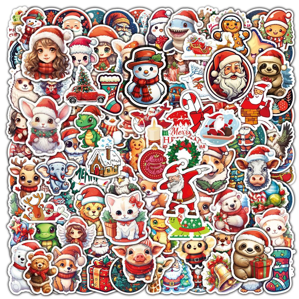 New Design Creative Waterproof New Year Cartoon Vinyl Stickers Holographic Die Cut Christmas Labels