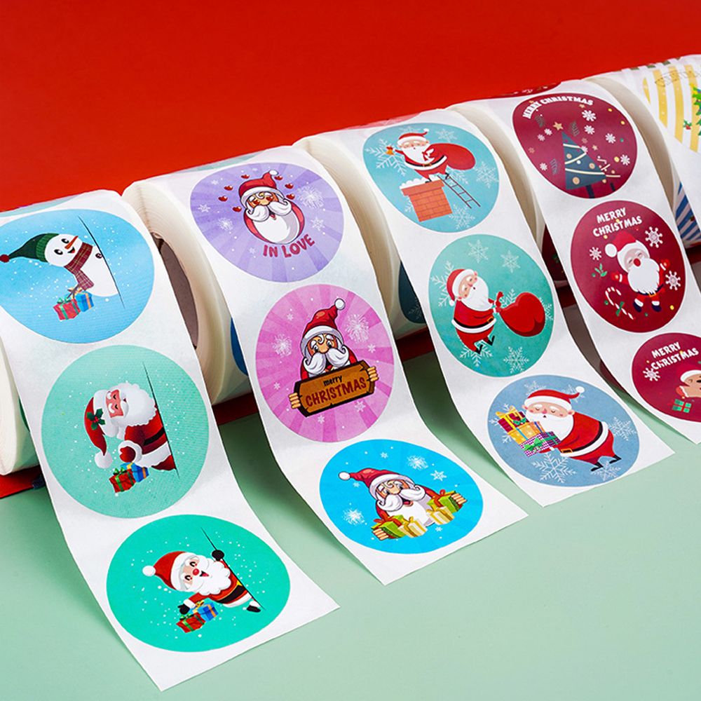 Custom Printed Waterproof Vinyl Round Christmas Adhesive Labels For Windows Cards Present Envelopes