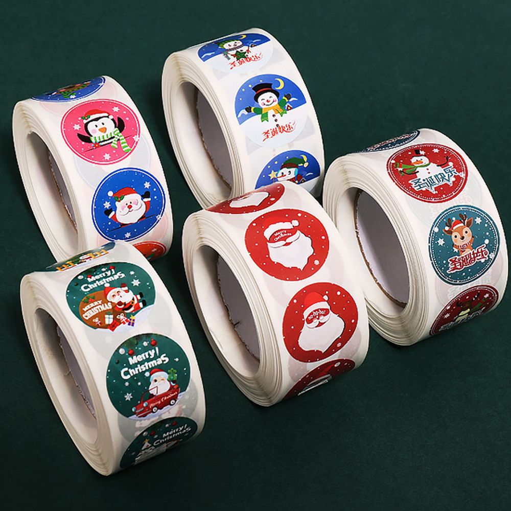 Custom Printed Waterproof Vinyl Round Christmas Adhesive Labels For Windows Cards Present Envelopes