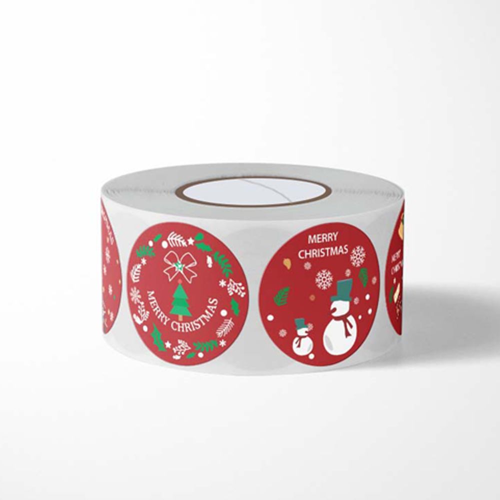 Custom Printed Waterproof Vinyl Round Christmas Adhesive Labels For Windows Cards Present Envelopes